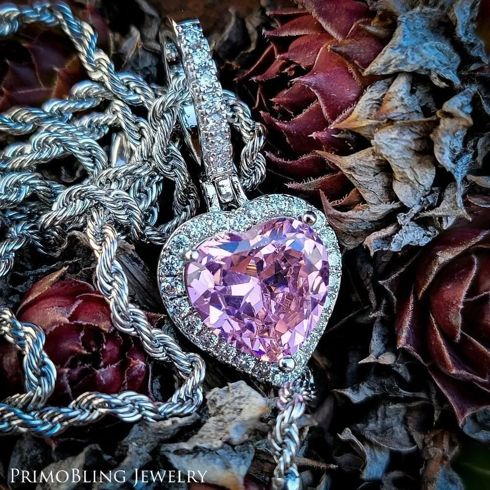 Stainless Steel Pink Heart Cross Necklace